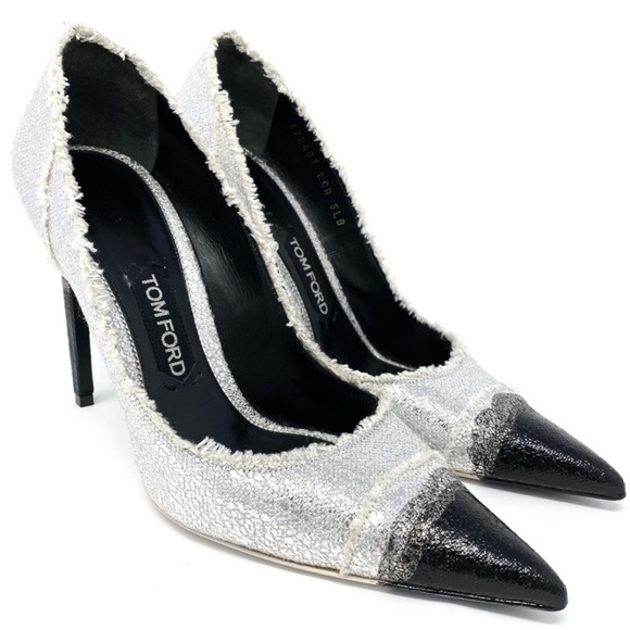 TOM FORD SILVER AND BLACK POINT TOE HEELS SHOES SZ 40 or 10 - Picture 7 of 12